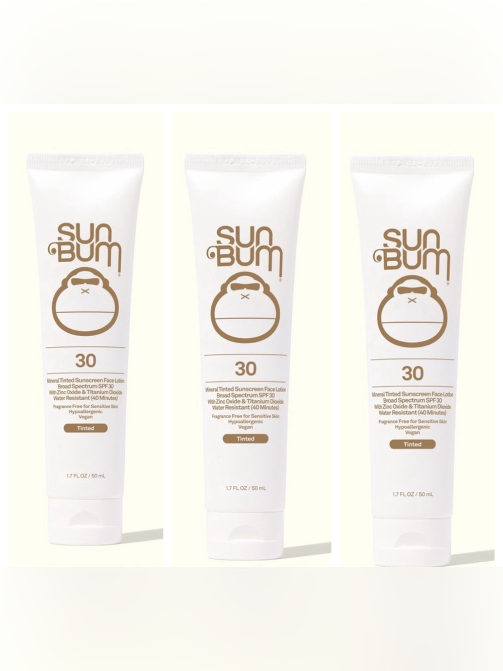 NWT Sun Bum Mineral SPF 30 Tinted Sunscreen Face Lotion Lot of 3